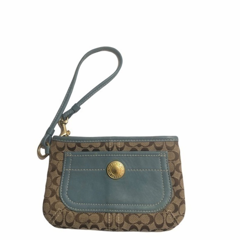 Coach vintage y2k ergo blue brown signature wristlet w/ pocket